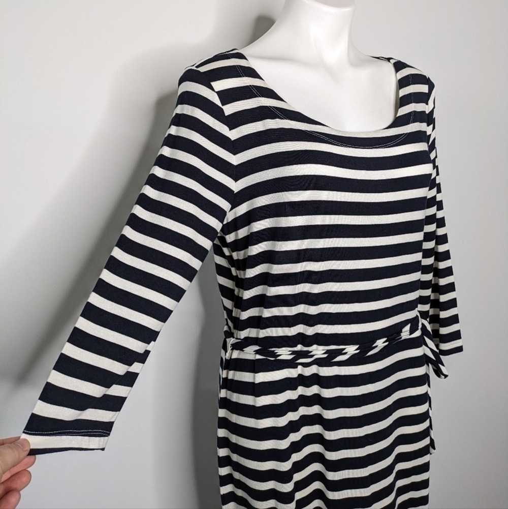 NWT Banana Republic Factory navy blue & white striped knee length dress L - Picture 3 of 8